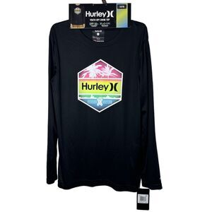 Hurley Youth SPF Swim Top Size 14/16 Unisex Sun Protection Black Long Sleeve
